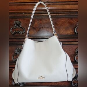 Coach Edie 31 Cream White Pebbled Leather Shoulder Bag With Dust Bag